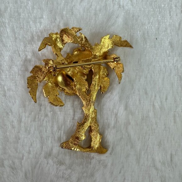 Gold-Tone Vintage Palm Tree Brooch Pin Tropical Jewelry Retro Beach Statement - Picture 2 of 4